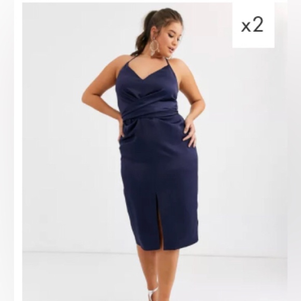 🦄 Asos Curve Navy Satin Dress w/ wrap sash